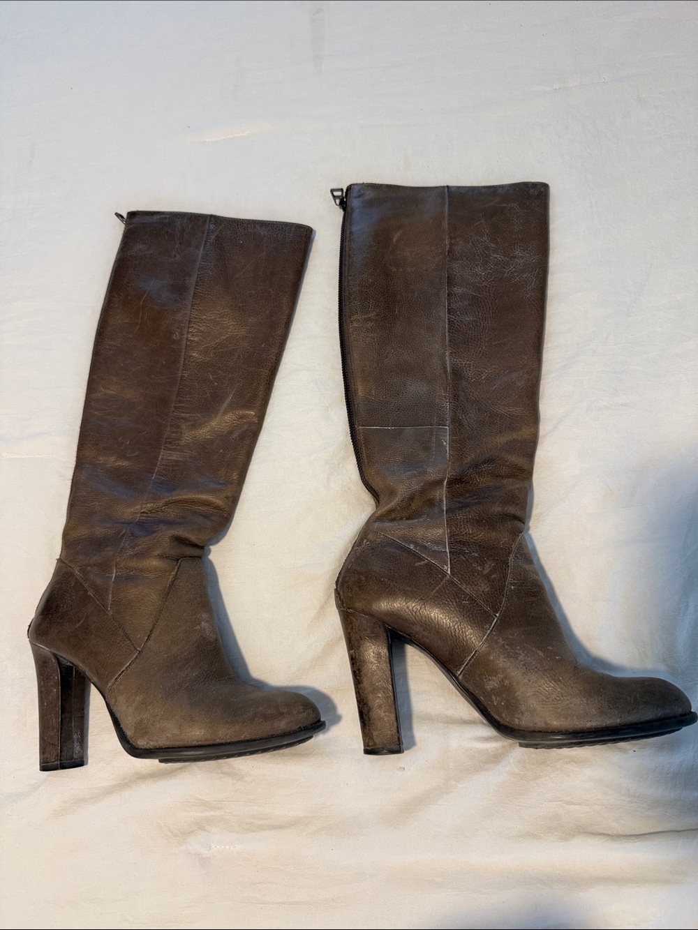 Enzo Angiolini Tall Leather Heeled Boots - Dark Brown Size 7.5